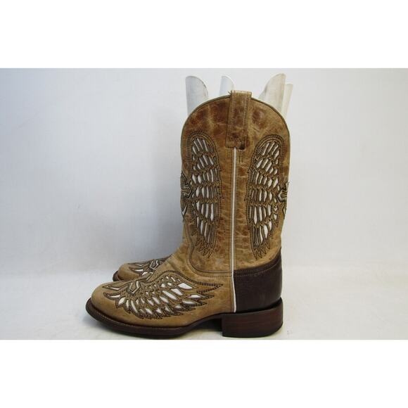 Corral Mens Sz 9 D Brown Leather Wing Cross Inlay Cowboy Boots